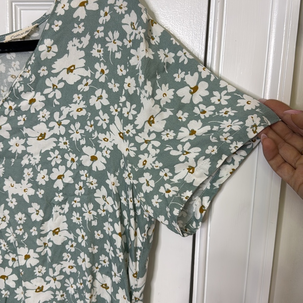 Cotton Bleu Floral Green Dress Small - Picture 5 of 6